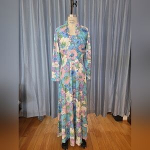 Vintage 1970 Floral Long Sleeve Maxi Dress